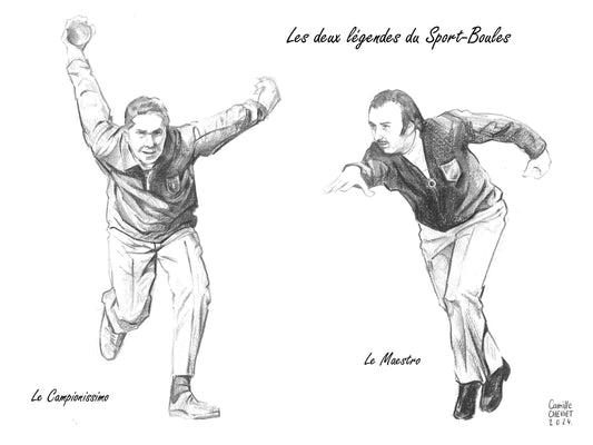 PRINT CHEVIET GRANAGLIA LES LEGENDES DU SPORT BOULES 15 cm X 20 cm